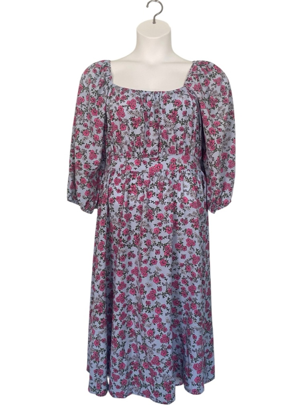 Umgee Floral Boho Cottagecore Cut Out Back Midi Dress Womens Size Large NWT Blue